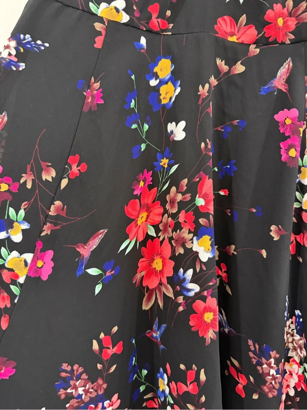 Express Black Floral Fit & Flare Dress with Pink and Red Blooms